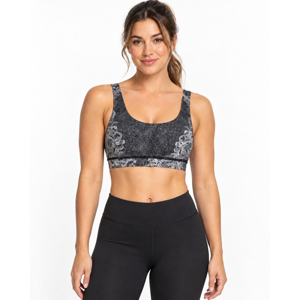 LULULEMON Rise and Run Bra Size 8 Pretty Lace Black White Strappy